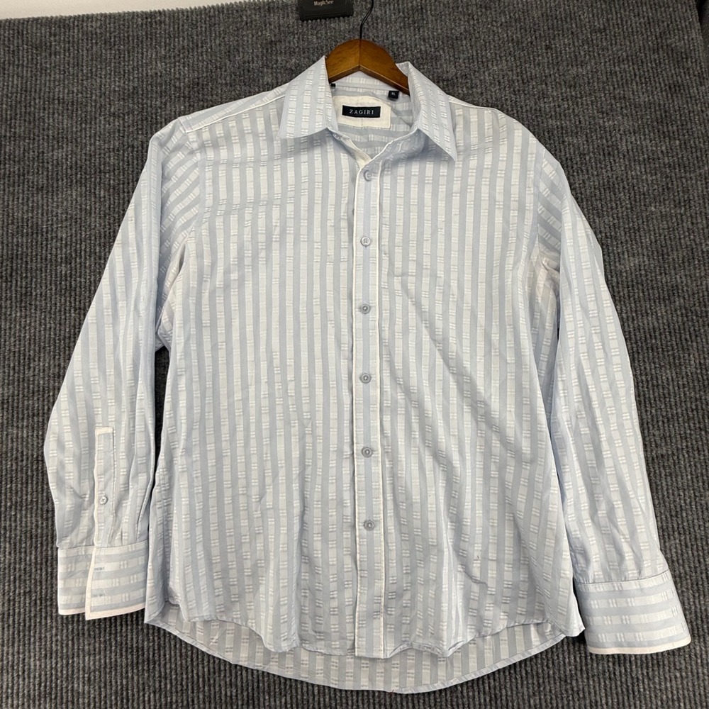 Zagiri Button Down Shirt Mens XL Blue Excellent Striped Jacquard Long Sleeve